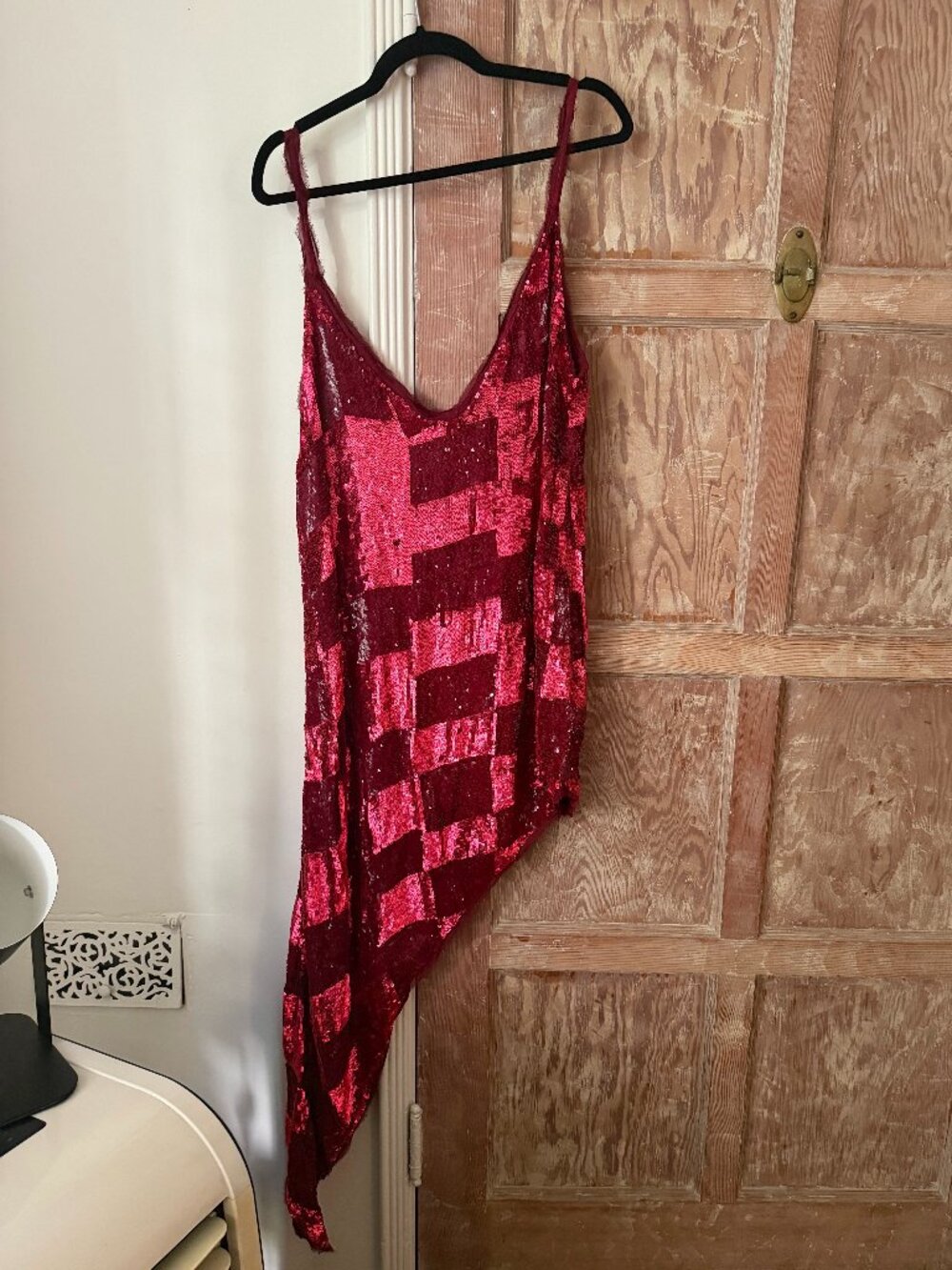 NWT Retrofete Stella Burgundy Sequin Asymmetric Slip Dress Size L $768